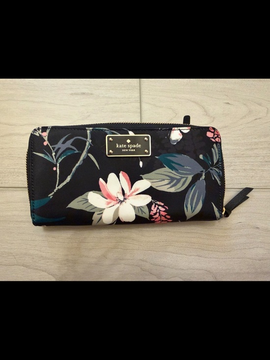 kate spade Handbags - kate spade navy floral zip-around wallet with gold plaque